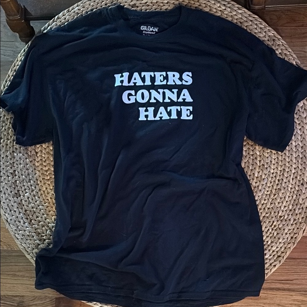 Gildan Black T-Shirt Haters gone Hate  with White Text Size XL. 💯cotton! #relax - Picture 1 of 3